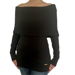 Michael Kors Off Shoulder Long Sweater Tunic Black